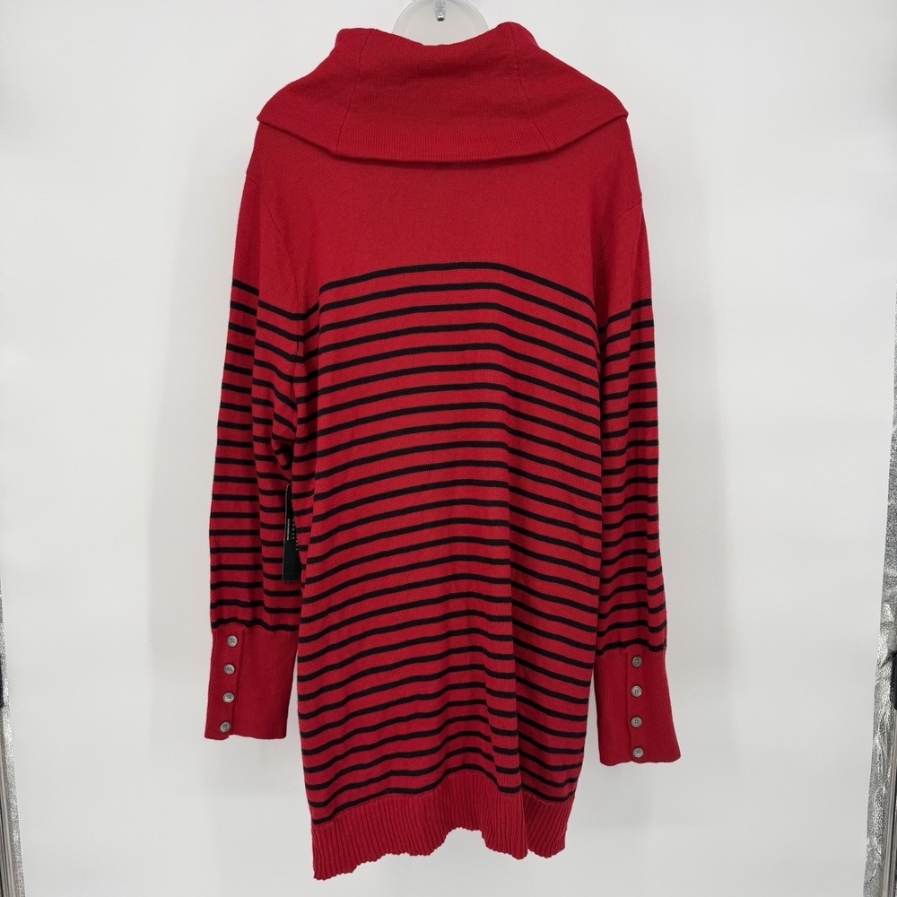 Lauren Ralph Lauren Sz 3X Red Black Striped Wool‎ Blend Cowl Neck Tunic Sweater - Picture 3 of 8